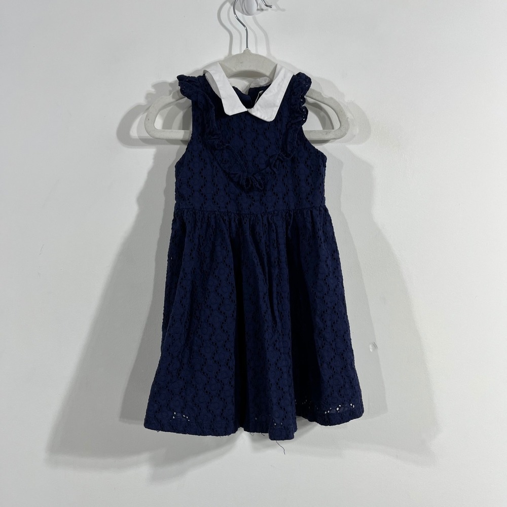 Janie and Jack Navy Eyelet Lace Dress Collar Ruffle 18-24 Months Girls Preppy